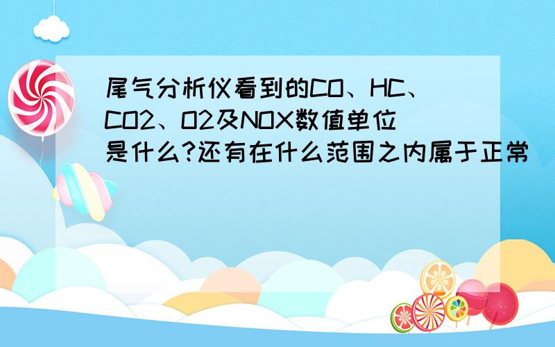 尾气分析仪看到的CO、HC、CO2、O2及NOX数值单位是什么?还有在什么范围之内属于正常