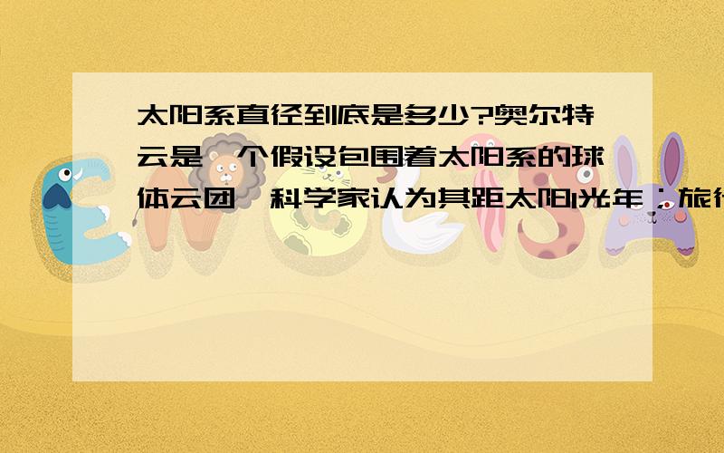 太阳系直径到底是多少?奥尔特云是一个假设包围着太阳系的球体云团,科学家认为其距太阳1光年；旅行者一号距地球15光时,可科学家又说其已经接近太阳系边界!这不是很矛盾吗……假定奥尔