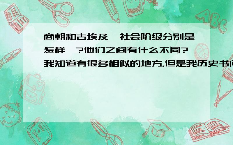 商朝和古埃及徳社会阶级分别是怎样徳?他们之间有什么不同?我知道有很多相似的地方，但是我历史书问的是有什么不同！>_