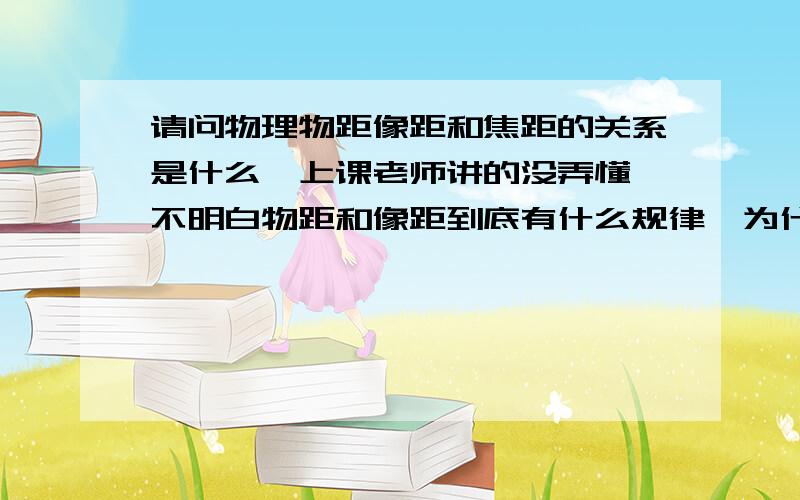 请问物理物距像距和焦距的关系是什么,上课老师讲的没弄懂,不明白物距和像距到底有什么规律,为什么.问下物距像距能刚好等于焦距吗,成的什么?