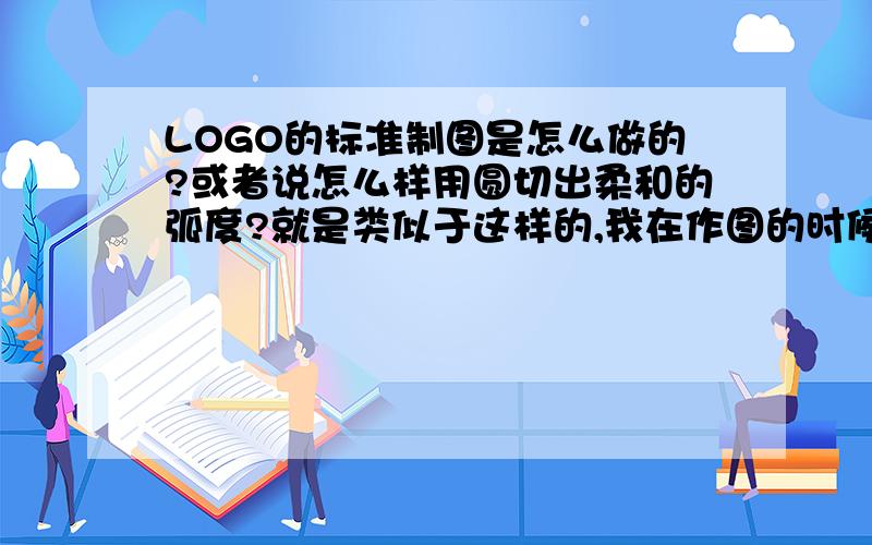 LOGO的标准制图是怎么做的?或者说怎么样用圆切出柔和的弧度?就是类似于这样的,我在作图的时候,弧度总是画不好,需要一点一点的调,如果哪位知道的话麻烦教一下我,或者推荐个教程、书之