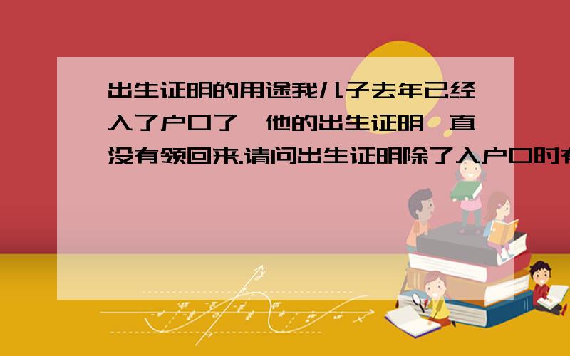 出生证明的用途我儿子去年已经入了户口了,他的出生证明一直没有领回来.请问出生证明除了入户口时有用,以后还有用吗?