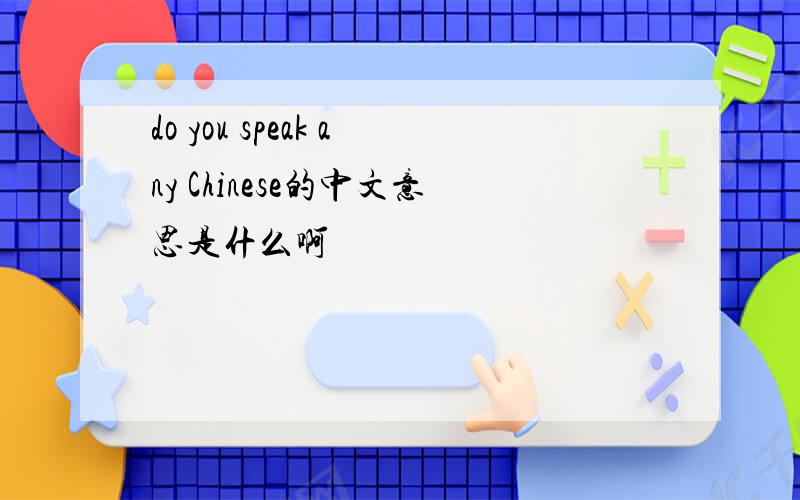 do you speak any Chinese的中文意思是什么啊