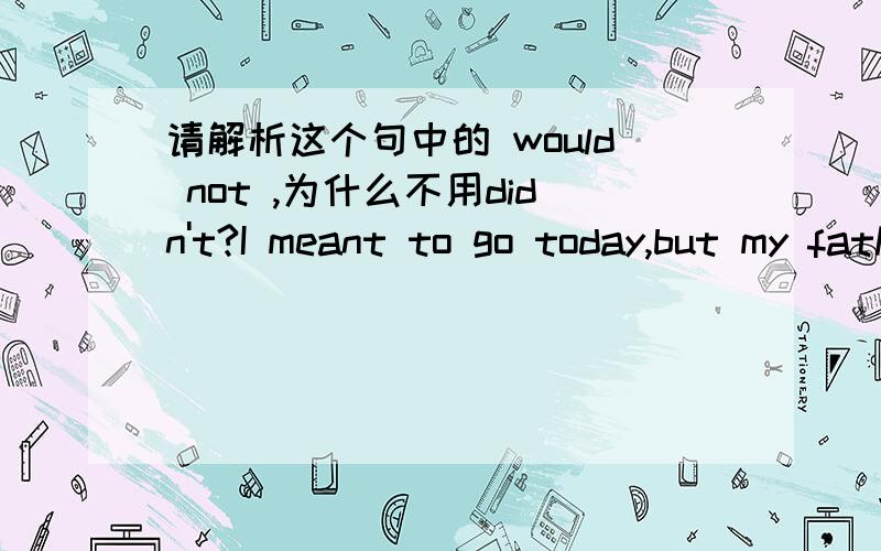 请解析这个句中的 would not ,为什么不用didn't?I meant to go today,but my father would notallow me to.第一句是过去时态,为什么后一句用了would not?疑惑.