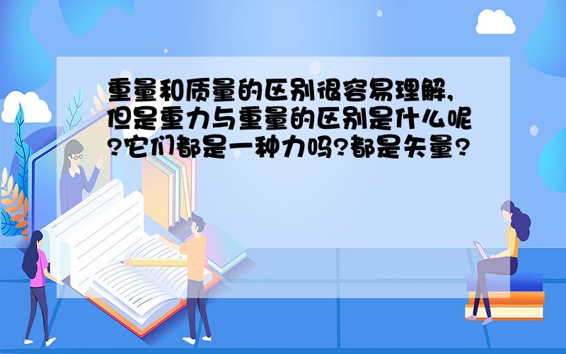 重量和质量的区别很容易理解,但是重力与重量的区别是什么呢?它们都是一种力吗?都是矢量?