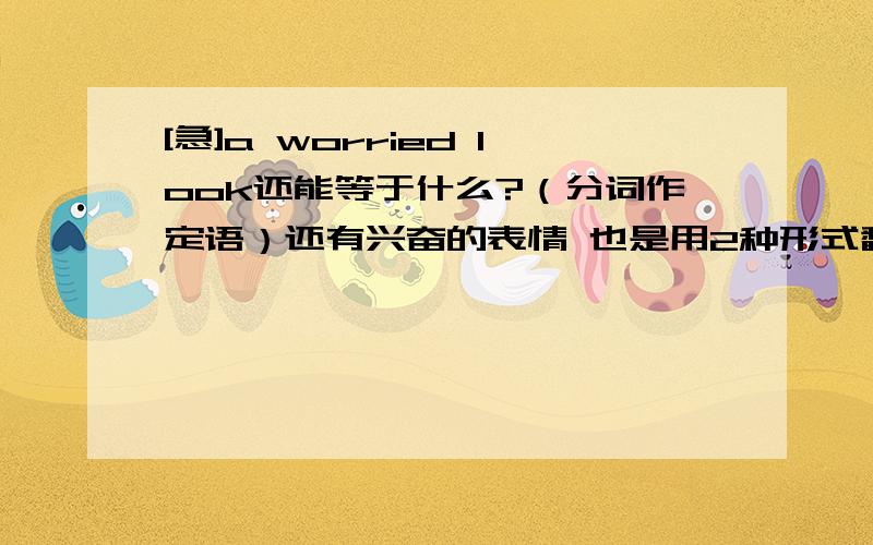 [急]a worried look还能等于什么?（分词作定语）还有兴奋的表情 也是用2种形式翻的