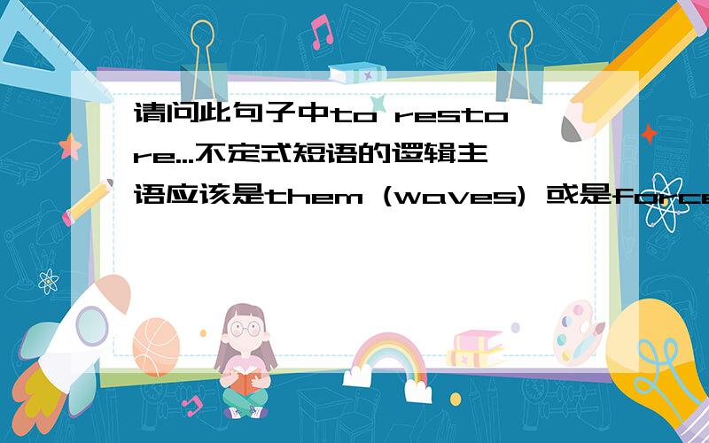 请问此句子中to restore...不定式短语的逻辑主语应该是them (waves) 或是force (the gravity of the earthOnce ocean waves have been generated,the gravity of the earth is the force that them in a continual attempt to restore the ocea su