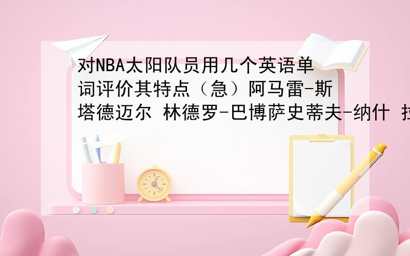 对NBA太阳队员用几个英语单词评价其特点（急）阿马雷-斯塔德迈尔 林德罗-巴博萨史蒂夫-纳什 拉加-贝尔 肖恩-马里昂 博伊斯-迪奥