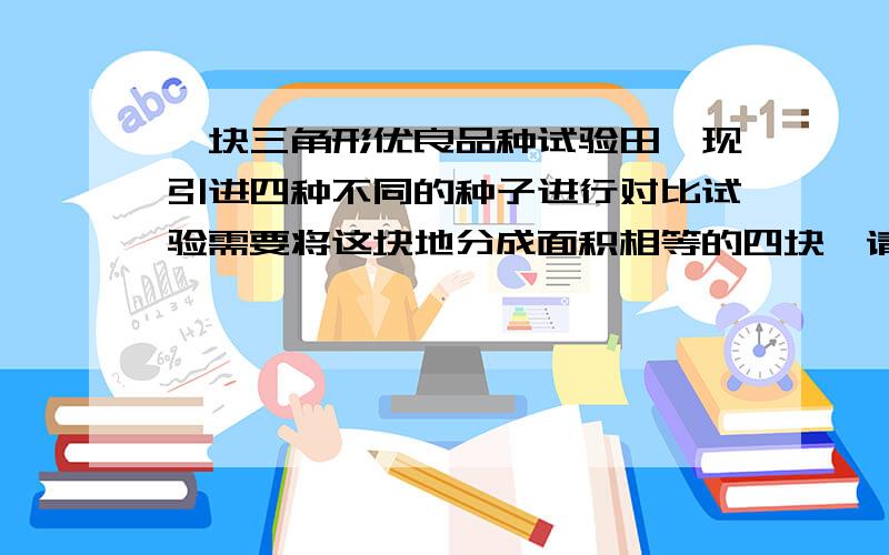 一块三角形优良品种试验田,现引进四种不同的种子进行对比试验需要将这块地分成面积相等的四块,请你设计出两种划分方案供选择,画图说明．