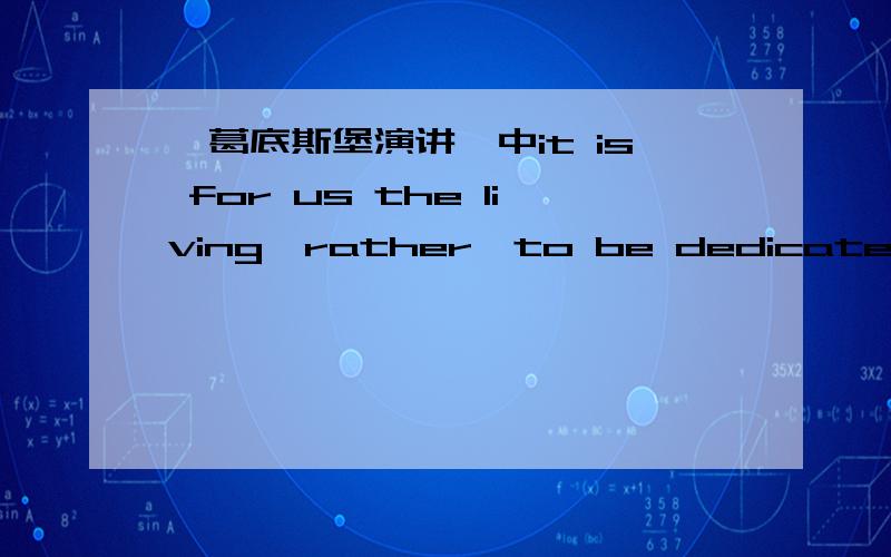 《葛底斯堡演讲》中it is for us the living,rather,to be dedicated here to the unfinished work..其中rather是什么用法,