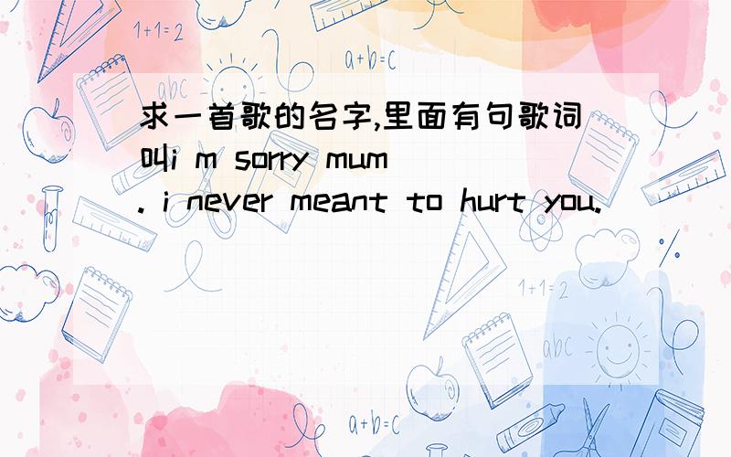 求一首歌的名字,里面有句歌词叫i m sorry mum. i never meant to hurt you.