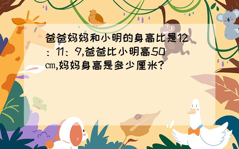 爸爸妈妈和小明的身高比是12：11：9,爸爸比小明高50㎝,妈妈身高是多少厘米?