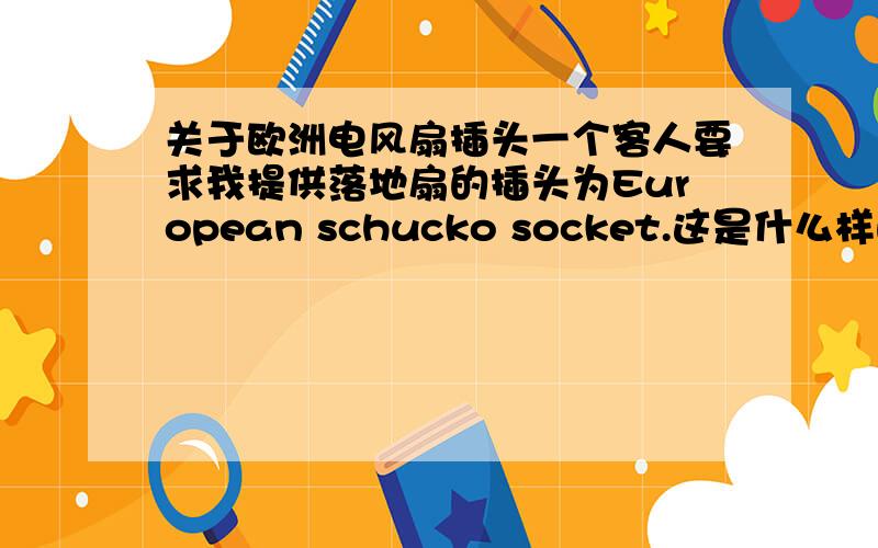 关于欧洲电风扇插头一个客人要求我提供落地扇的插头为European schucko socket.这是什么样的插头,比普通插头要多加多少usd.