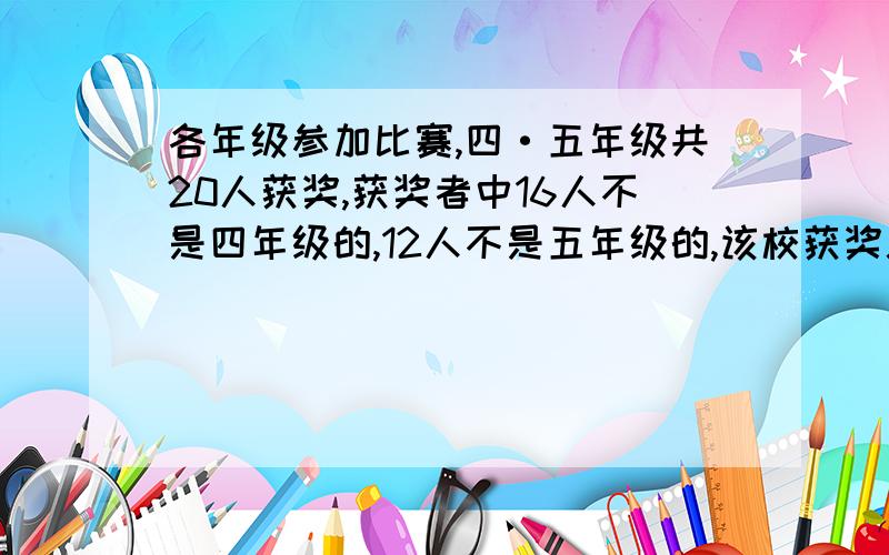 各年级参加比赛,四·五年级共20人获奖,获奖者中16人不是四年级的,12人不是五年级的,该校获奖总数是要列式