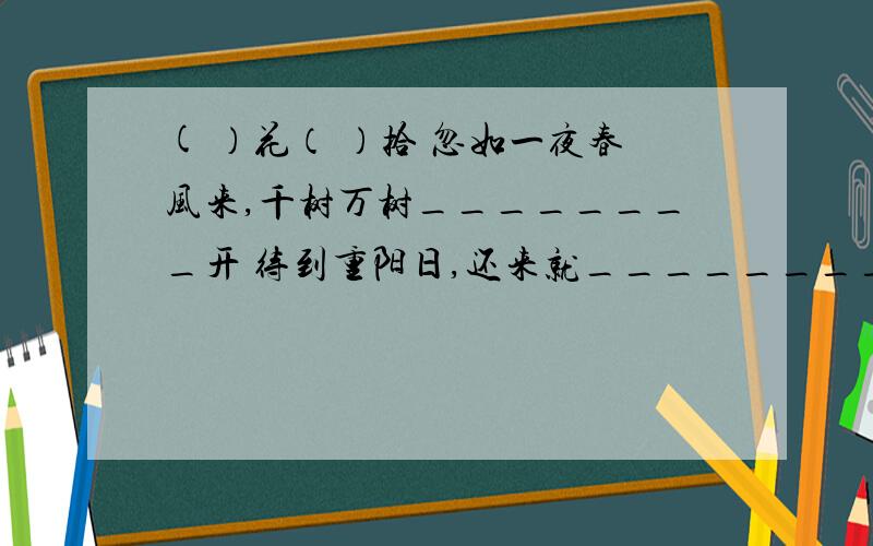 ( ）花（ ）拾 忽如一夜春风来,千树万树________开 待到重阳日,还来就________( ）花（ ）拾忽如一夜春风来,千树万树________开待到重阳日,还来就_________.语文题目