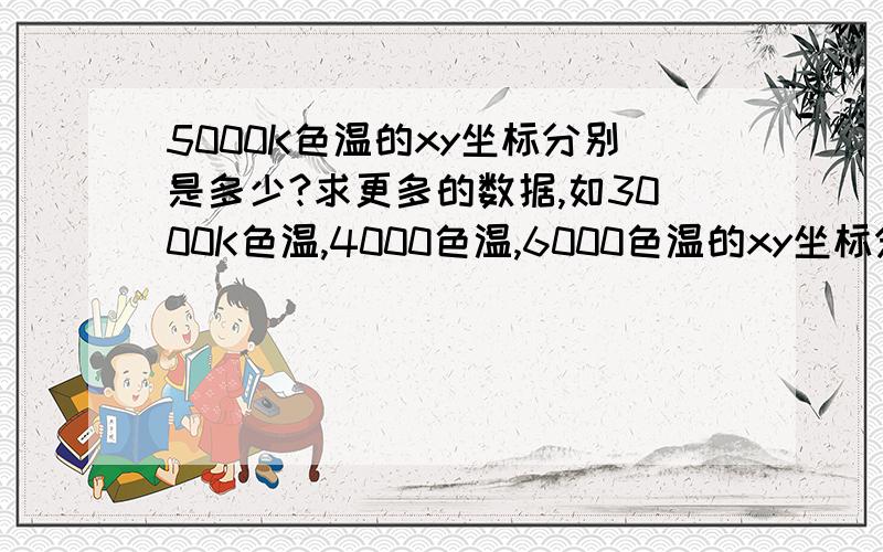 5000K色温的xy坐标分别是多少?求更多的数据,如3000K色温,4000色温,6000色温的xy坐标分别是多少?