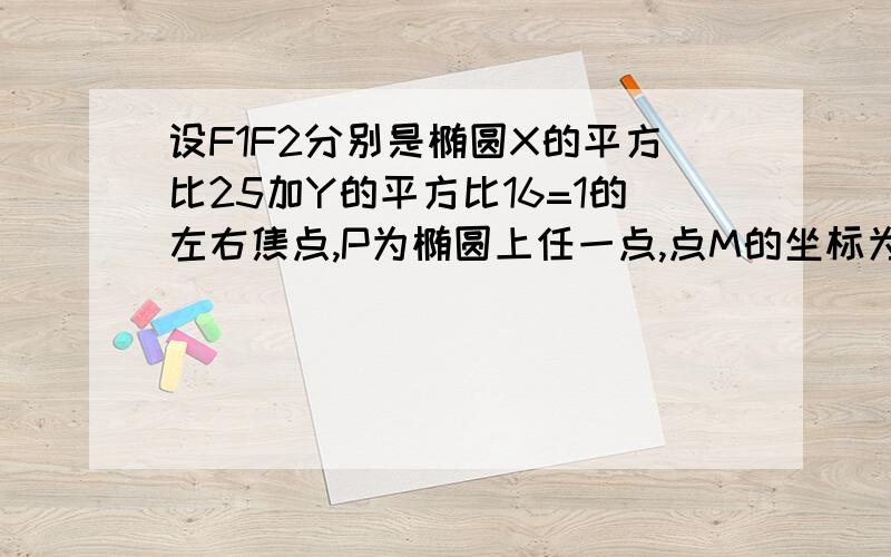 设F1F2分别是椭圆X的平方比25加Y的平方比16=1的左右焦点,P为椭圆上任一点,点M的坐标为（6.4）则PM的绝对值+PF1的绝对值的最大值为.