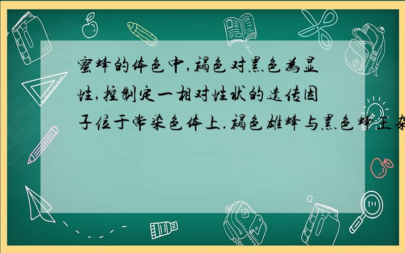 蜜蜂的体色中,褐色对黑色为显性,控制定一相对性状的遗传因子位于常染色体上.褐色雄蜂与黑色蜂王杂交,则F1的体色是A.全部褐色 B.蜂王和工蜂都是黑色,雄蜂都是褐色C.蜂王和工蜂都是褐色,