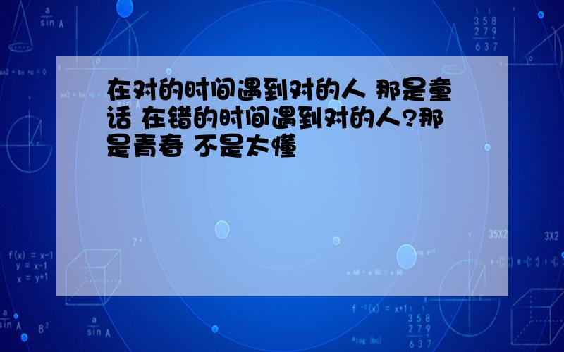 在对的时间遇到对的人 那是童话 在错的时间遇到对的人?那是青春 不是太懂