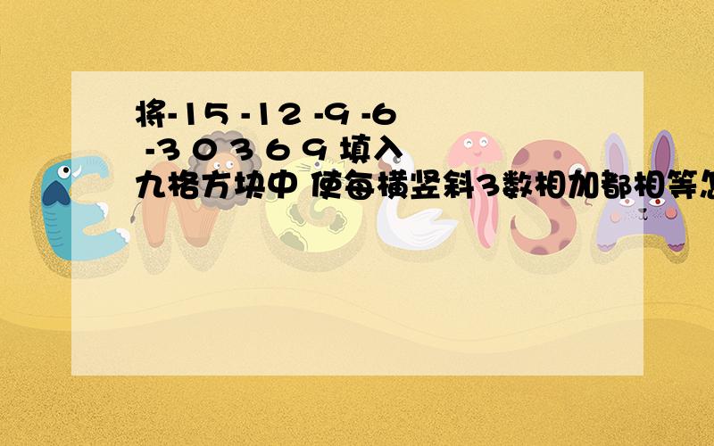 将-15 -12 -9 -6 -3 0 3 6 9 填入九格方块中 使每横竖斜3数相加都相等怎么做啊?