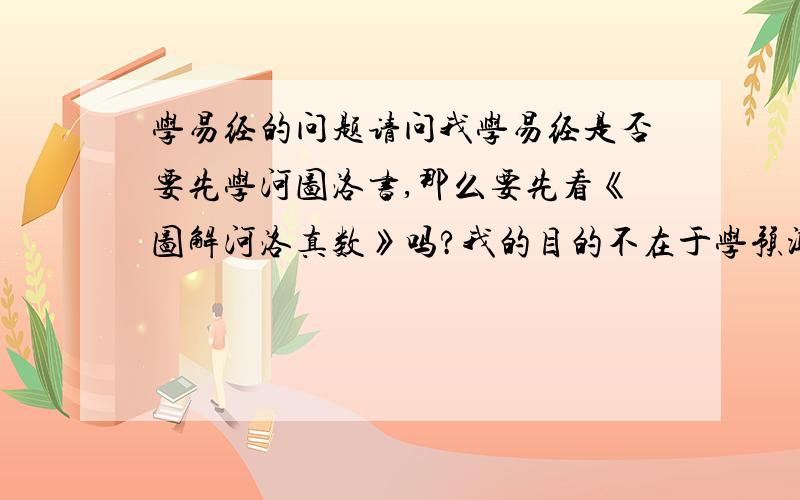 学易经的问题请问我学易经是否要先学河图洛书,那么要先看《图解河洛真数》吗?我的目的不在于学预测,只想精通易经中的变化,以易通医或更多.