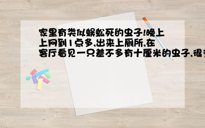 家里有类似蜈蚣死的虫子!晚上上网到1点多,出来上厕所,在客厅看见一只差不多有十厘米的虫子,很多脚,身子有些黄褐色,脚是不是红色的没有看清楚,蚰蜒好像也没有这么长!我用纸把它包起来