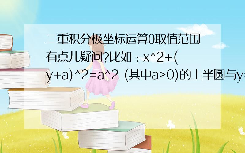 二重积分极坐标运算θ取值范围有点儿疑问?比如：x^2+(y+a)^2=a^2 (其中a>0)的上半圆与y=－x所围成的区域,根据高数书上的定义：θ属于0~2π的范围啊,所以我认为θ应该是(7/4)π到2π的范围啊,但是书