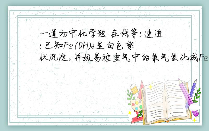 一道初中化学题 在线等!速进!已知Fe（OH）2是白色絮状沉淀,并极易被空气中的氧气氧化成Fe（OH）3红褐色沉淀.右图为Fe（OH）2制备实验的改进装置,使用该装置能在较长时间内观察到生成的Fe