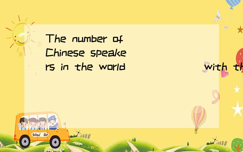 The number of Chinese speakers in the world ______ with the development of China is much larger than ever before.A.grows B.grown C.growing D.grow 原因?