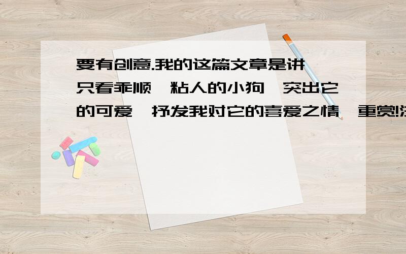 要有创意.我的这篇文章是讲一只看乖顺、粘人的小狗,突出它的可爱,抒发我对它的喜爱之情,重赏!注：这只狗不是我养的,而是一次偶遇的.