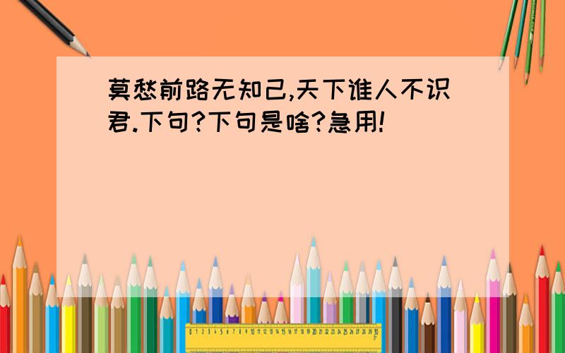 莫愁前路无知己,天下谁人不识君.下句?下句是啥?急用!