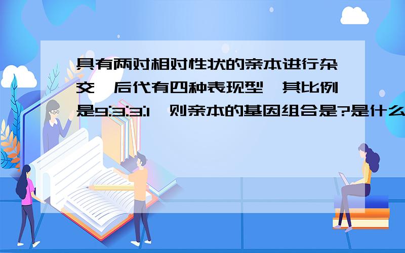 具有两对相对性状的亲本进行杂交,后代有四种表现型,其比例是9:3:3:1,则亲本的基因组合是?是什么?为什么?说清楚