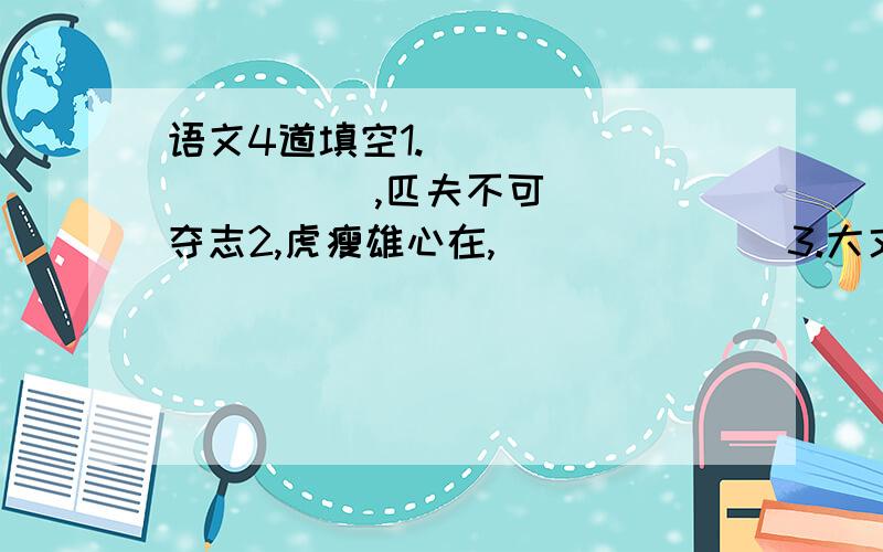 语文4道填空1.（             ）,匹夫不可夺志2,虎瘦雄心在,(          )3.大丈夫（                     ）4.任一时风平浪静,（                 ）