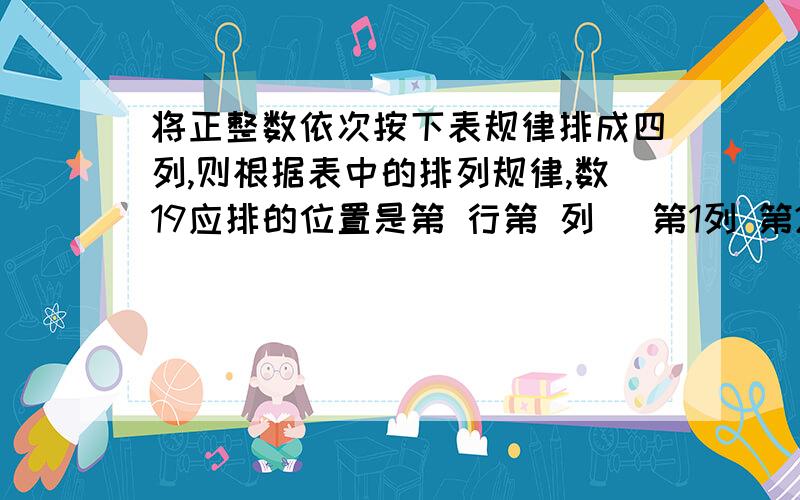 将正整数依次按下表规律排成四列,则根据表中的排列规律,数19应排的位置是第 行第 列． 第1列 第2列 第3