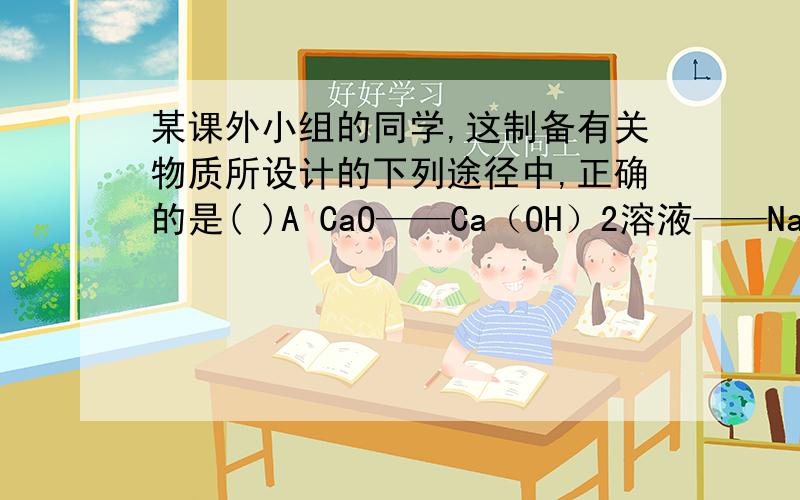 某课外小组的同学,这制备有关物质所设计的下列途径中,正确的是( )A CaO——Ca（OH）2溶液——NaOH溶液B Cu——CuO——CuSO4溶液C Fe——FeCl3——Fe（OH）3沉淀D H2——HCl——NaCl溶液2009年乐山化学