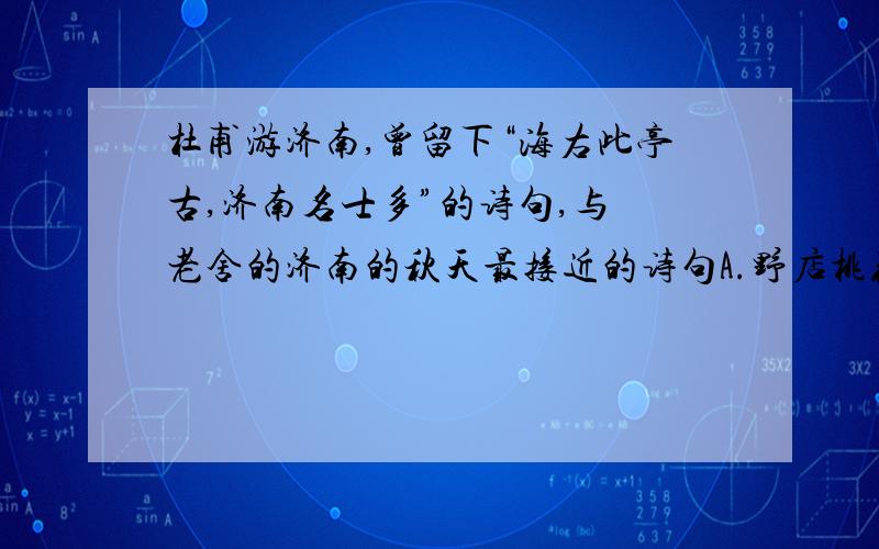 杜甫游济南,曾留下“海右此亭古,济南名士多”的诗句,与 老舍的济南的秋天最接近的诗句A.野店桃花红粉姿,陌头杨柳绿烟丝B.郭边万户皆临水,雪后千峰半入城C.花木环城用绿水,云霞进郭抚青