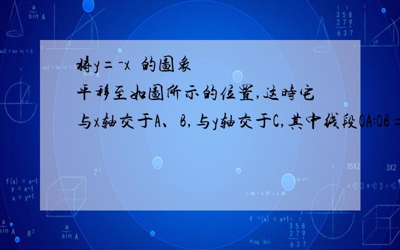 将y=-x²的图象平移至如图所示的位置,这时它与x轴交于A、B,与y轴交于C,其中线段OA:OB=1:4,∠OBC=45° （1）求这个图象对应的函数解析式.（2）M为抛物线的顶点,如图（1）,求△MBC的面积（3）将