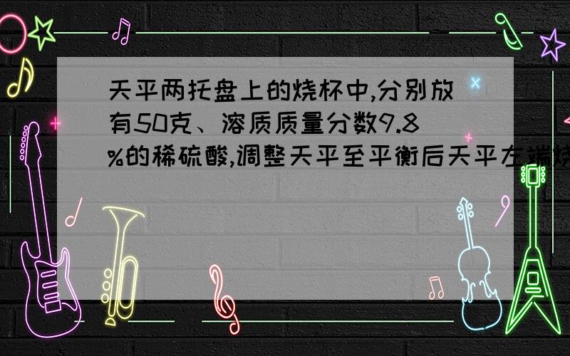 天平两托盘上的烧杯中,分别放有50克、溶质质量分数9.8%的稀硫酸,调整天平至平衡后天平左端烧杯中加入4.4颗铁锈问：欲保持天平平衡,应向右端的烧杯中加入金属镁的质量为?（要完整计算过