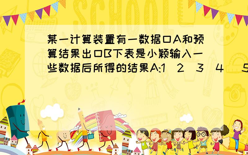 某一计算装置有一数据口A和预算结果出口B下表是小颖输入一些数据后所得的结果A:1  2  3  4   5   6...B:0  1  4  9  16 25.问若小颖输入的数为x则输出的数为多少?