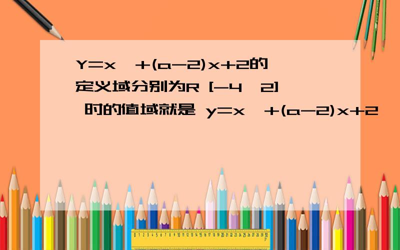 Y=x^+(a-2)x+2的定义域分别为R [-4,2] 时的值域就是 y=x^+(a-2)x+2