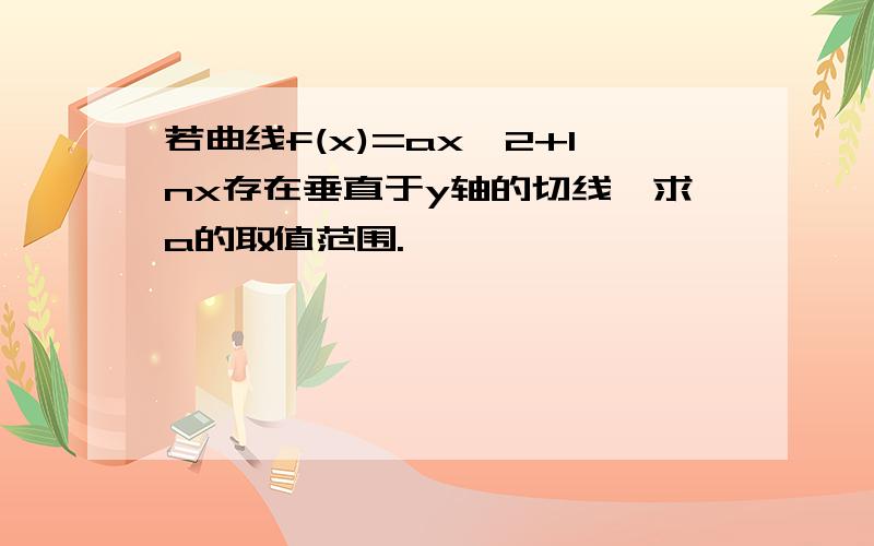 若曲线f(x)=ax^2+Inx存在垂直于y轴的切线,求a的取值范围.