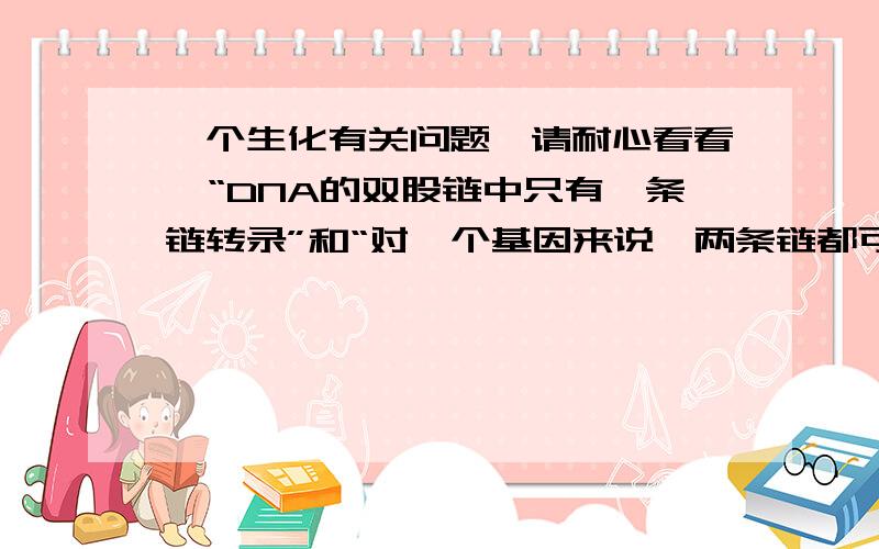 一个生化有关问题,请耐心看看,“DNA的双股链中只有一条链转录”和“对一个基因来说,两条链都可以转录”这两个说法矛盾吗?