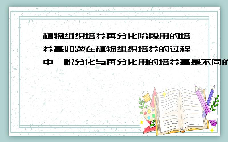 植物组织培养再分化阶段用的培养基如题在植物组织培养的过程中,脱分化与再分化用的培养基是不同的,那么再分化使用的培养基是什么?MS培养基可以吗~