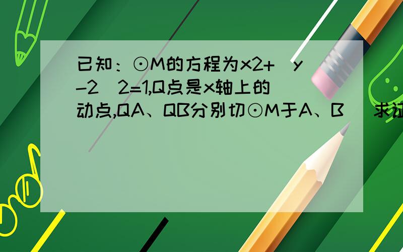 已知：⊙M的方程为x2+（y-2）2=1,Q点是x轴上的动点,QA、QB分别切⊙M于A、B． 求证直线AB恒过一个定点