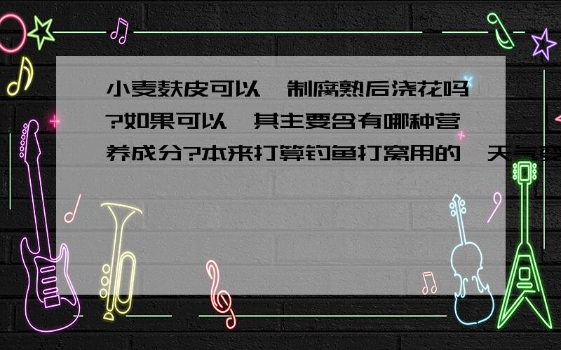 小麦麸皮可以沤制腐熟后浇花吗?如果可以,其主要含有哪种营养成分?本来打算钓鱼打窝用的,天气变热了,看看能不能挪作他用.