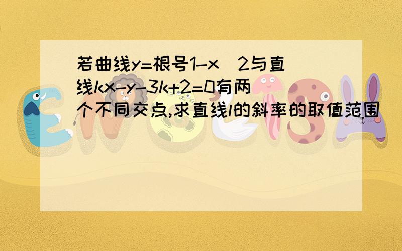 若曲线y=根号1-x^2与直线kx-y-3k+2=0有两个不同交点,求直线l的斜率的取值范围