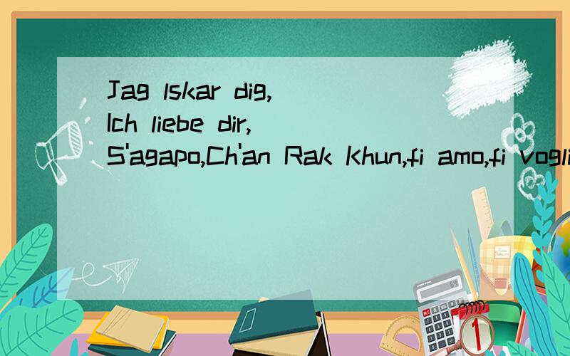 Jag lskar dig,Ich liebe dir,S'agapo,Ch'an Rak Khun,fi amo,fi vogliobene,Je t'adore.请问是什么意思?