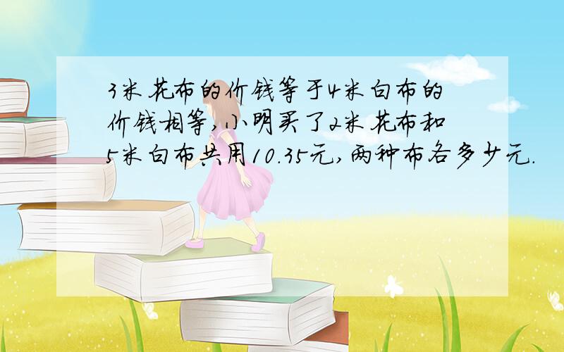 3米花布的价钱等于4米白布的价钱相等,小明买了2米花布和5米白布共用10.35元,两种布各多少元.