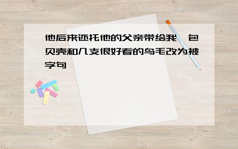 他后来还托他的父亲带给我一包贝壳和几支很好看的鸟毛改为被字句