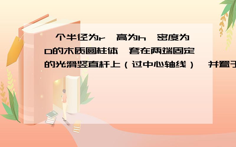 一个半径为r,高为h,密度为D的木质圆柱体,套在两端固定的光滑竖直杆上（过中心轴线）,并置于盛有水的大容器中,现将圆柱体从静止位置再下压距离x（圆柱体仍漂浮在水面上）,若已知水的密